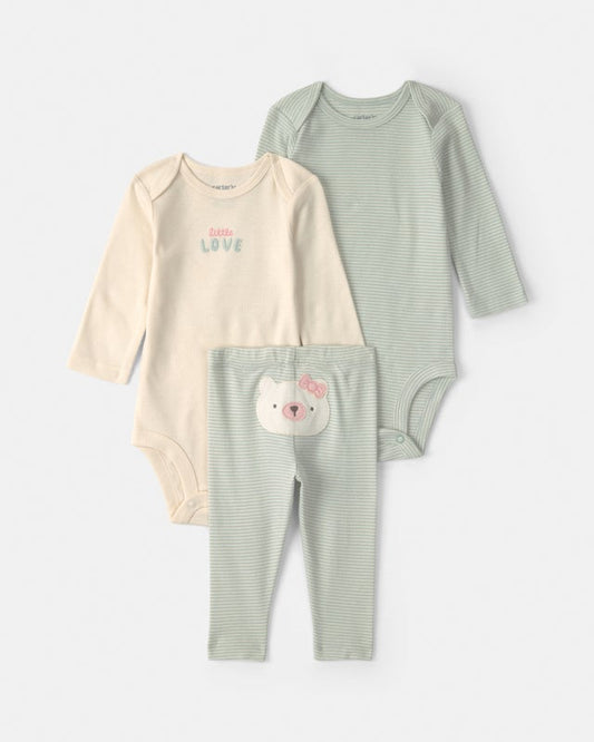 Carter's Baby Girl 3-Piece Polar Bear Long-Sleeve Bodysuit & Pant Set - Green