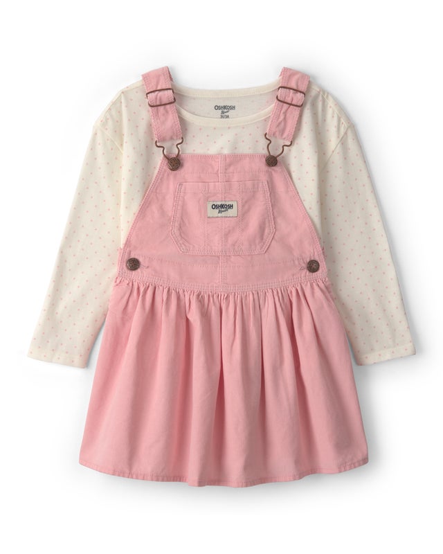Oshkosh Toddler Girl 2-Piece Polka Dots Corduroy Dress Set - Pink/Cream