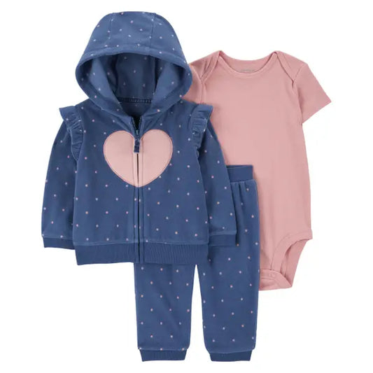 Carter's Infant Girls Heart 3-Piece Fleece Cardigan Set