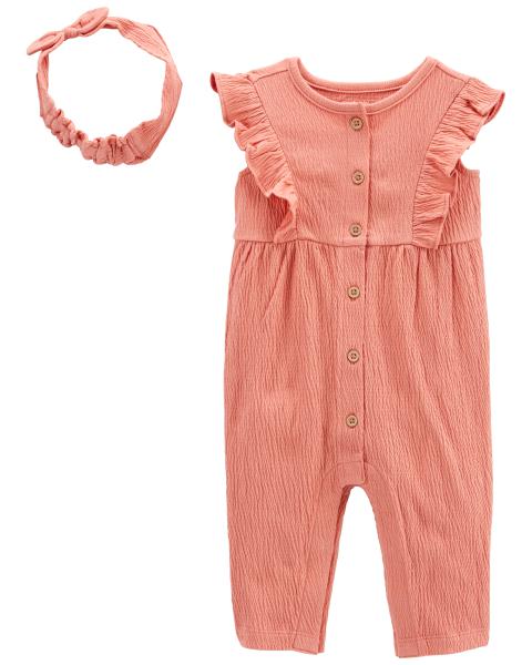 Carter's Baby 2-Piece Crinkle Jersey Jumpsuit & Headwrap Set