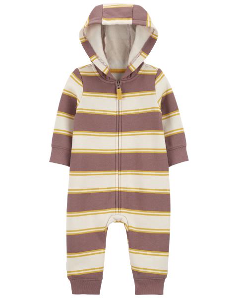 Carter's Baby Striped Hooded Zip-Up Fleece Jumpsuit