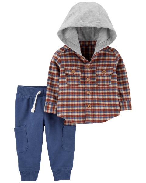 Carter's Baby 2-Piece Hooded Plaid Shirt & Pant Set