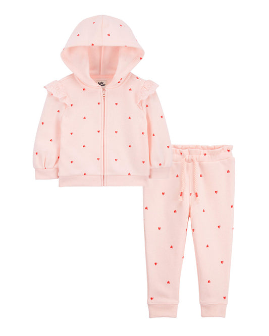 Oshkosh Heart Print Eyelet Ruffle Zip Jacket with Fleece Pants