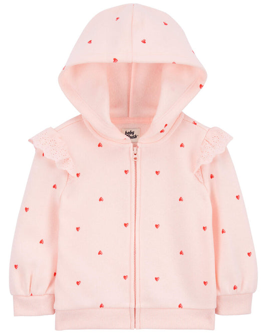 Oshkosh Heart Print Eyelet Ruffle Zip Jacket with Fleece Pants