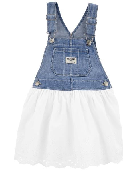 Oshkosh Eyelet Denim Jumper Dress with Scalloped Peter Pan Collar