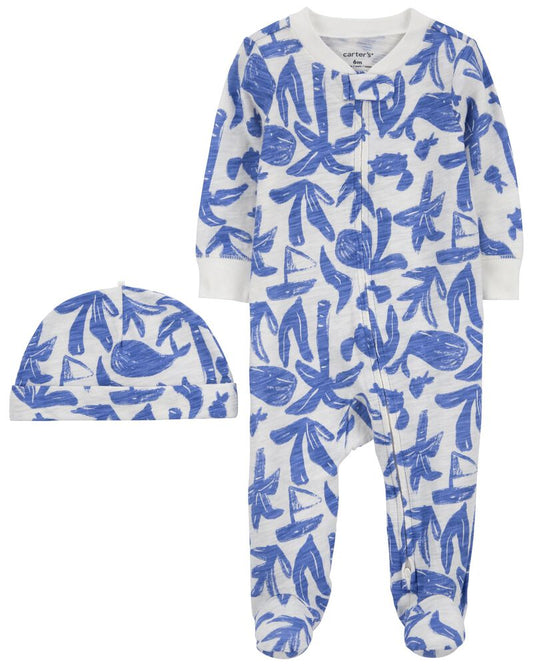 Carter's Whale Cotton Sleeper & Cap Set