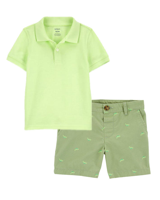 Carter's Ribbed Collar Polo Shirt with Chameleon Print Stretch Chino Shorts