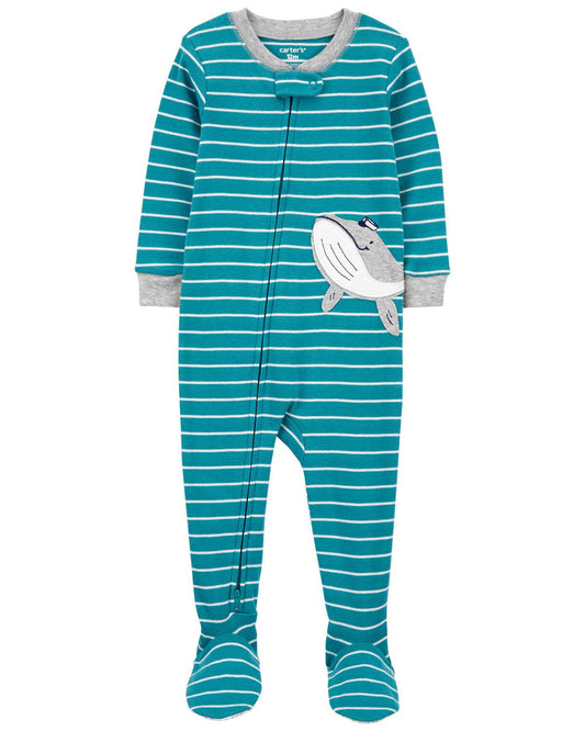 Carter's Baby 1-Piece Striped Whale 100% Snug Fit Cotton Footie Pajamas