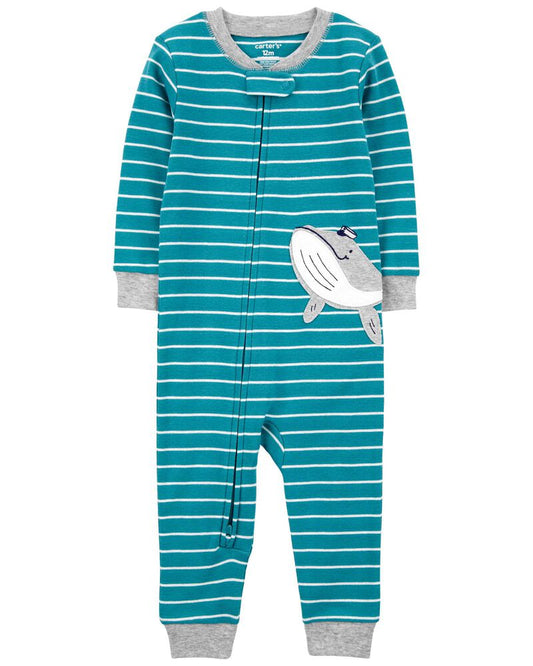 Carter's 1-Piece Striped Whale 100% Snug Fit Cotton FOOTLESS Pyjamas