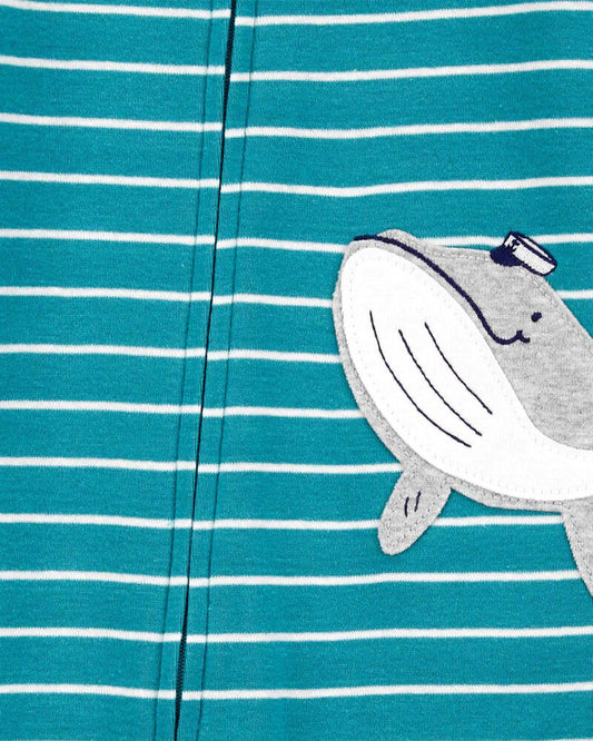 Carter's 1-Piece Striped Whale 100% Snug Fit Cotton FOOTLESS Pyjamas