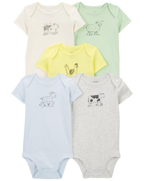 Carter's Baby 5-Pack Farm Animals Short-Sleeve Bodysuits