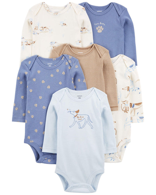 Carter's Baby 6-Pack Dog Long-Sleeve Bodysuits