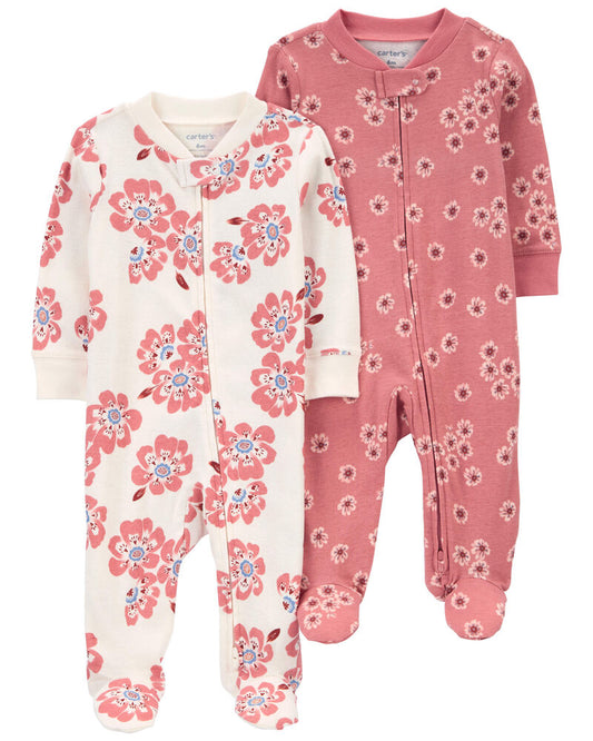 Carter's Baby 2-Pack Floral 2-Way Zip Cotton Sleep and Play