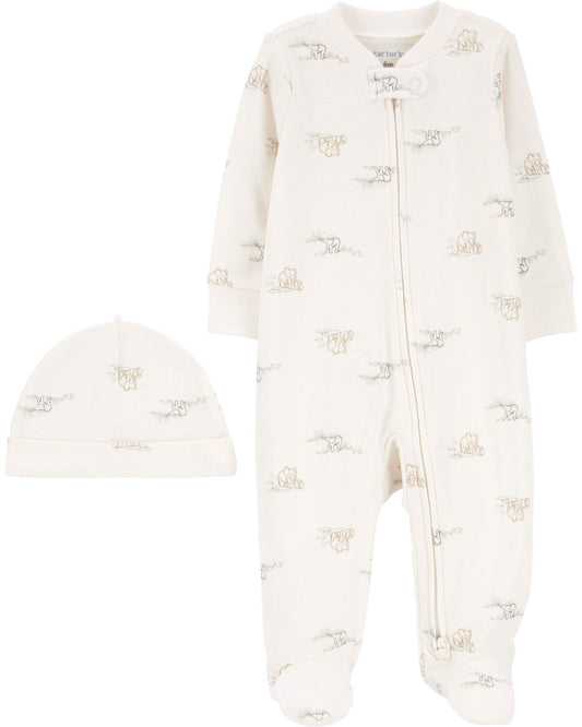 Carter's Baby 2-Piece 2-Way Zip Elephant Cotton Sleep & Play & Cap Set