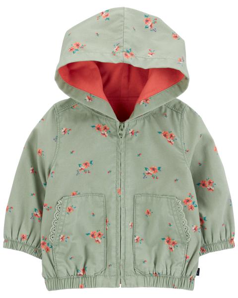 Oshkosh Baby Floral Print Hooded Jacket with Belted Eyelet Joggers