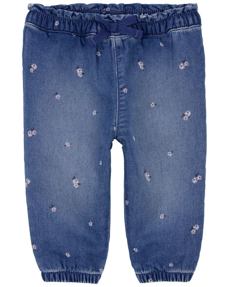 Oshkosh Baby Floral Print Knit-Like Denim Joggers