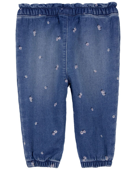 Oshkosh Baby Floral Print Knit-Like Denim Joggers