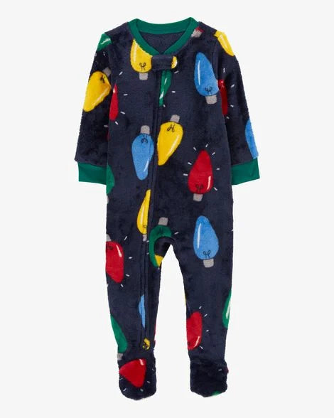 Carter's Baby 1-Piece Christmas Lights Velboa Footie Pajamas