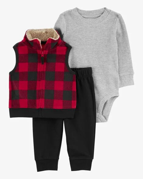 Carter's Baby 3-Piece Buffalo Check Fleece Little Vest Set