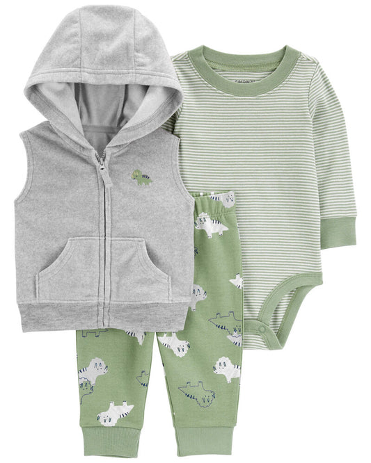 Carter's Baby 3-Piece Grey Fleece Dinosaur Vest Set