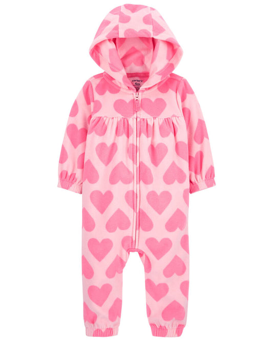 Carter's Baby Hearts Hooded Zip-Up Fleece Jumpsuit