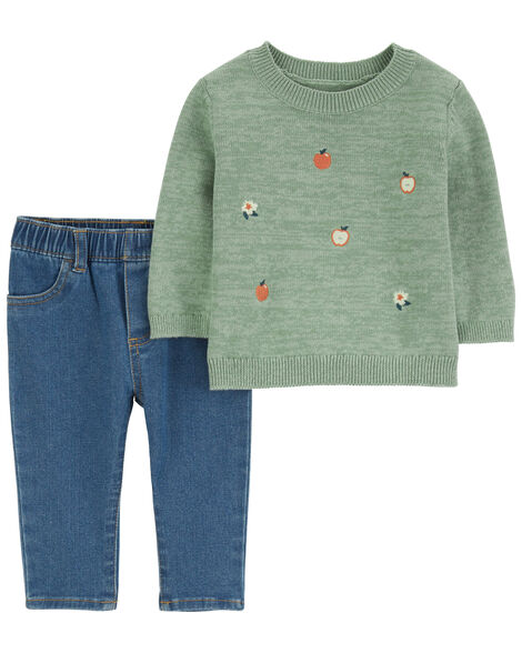 Carter's Baby 2-Piece Apple Sweater & Denim Pant Set