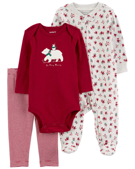 Carter's Baby Red Floral 3-Piece Sleep and Play Set