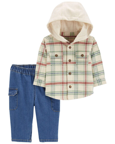 Carter's Baby 2-Piece Plaid Hooded Shirt & Pull-On Pant Set