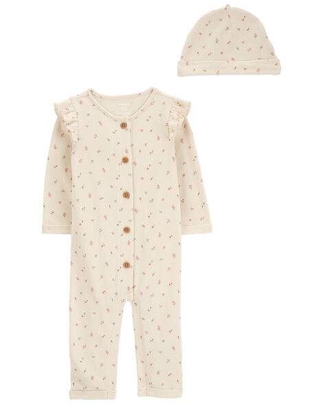 Carter's Baby 2-Piece Button-Down Jumpsuit & Cap Set