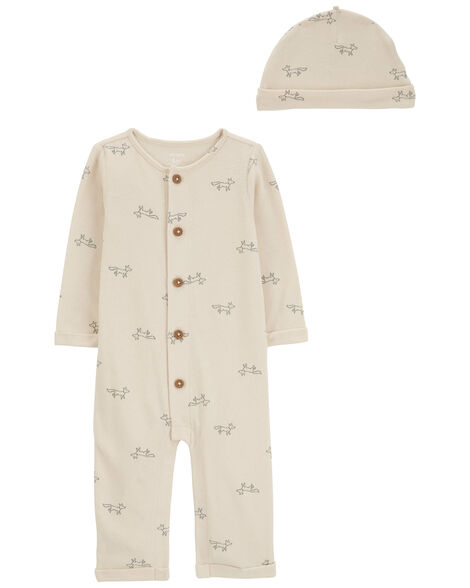 Carter's Baby 2-Piece Button Jumpsuit & Cap Set