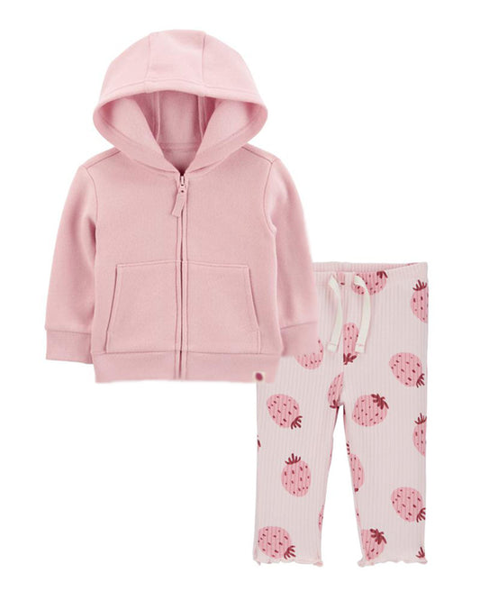 Carter's Baby Zip-Up Fleece Hoodie with Strawberry Pull-On Ribbed Pants