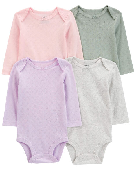 Carter's Baby 4-Piece Long-Sleeve Pointelle Bodysuits