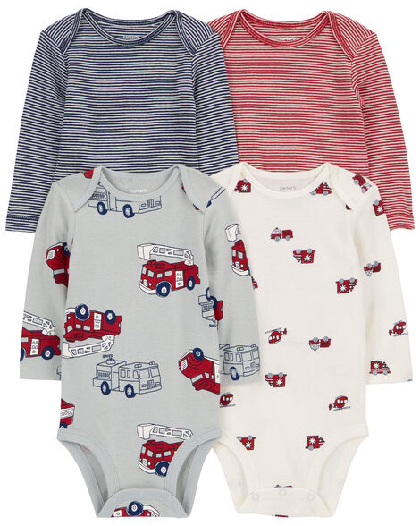 Carter's Baby 4-Pack Long-Sleeve Firetruck Bodysuits