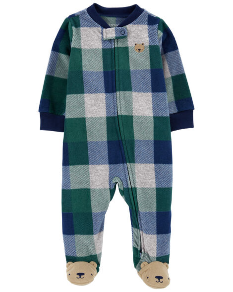 Carter's Baby Plaid Bear Fleece Zip-Up Footie Sleep & Play Pajamas