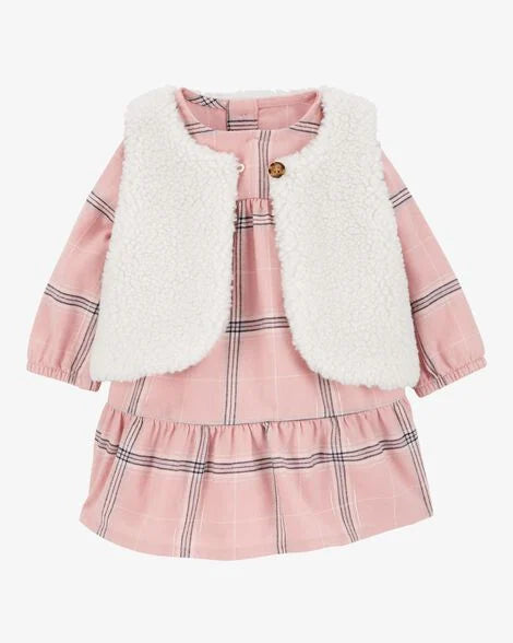 Carter's Baby 2-Piece Plaid Dress & Sherpa Vest Set