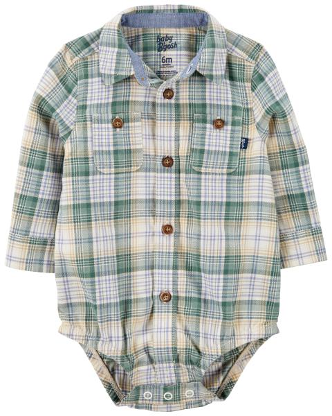 Oshkosh Baby Plaid Button-Front Bodysuit with Denim Medium Wash Pants