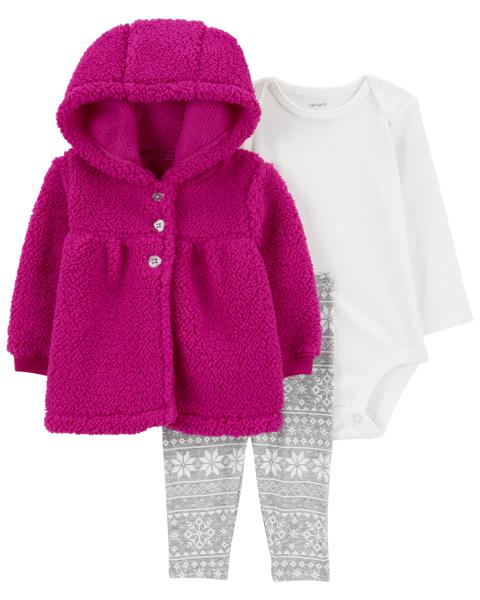 Carter's Baby 3-Piece Cardigan Set Solid Berry Sherpa