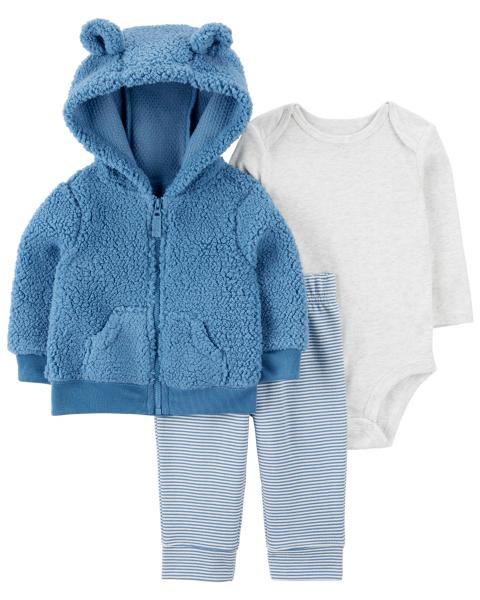 Carter's Baby 3-Piece Cardigan Set Blue Sherpa Bear