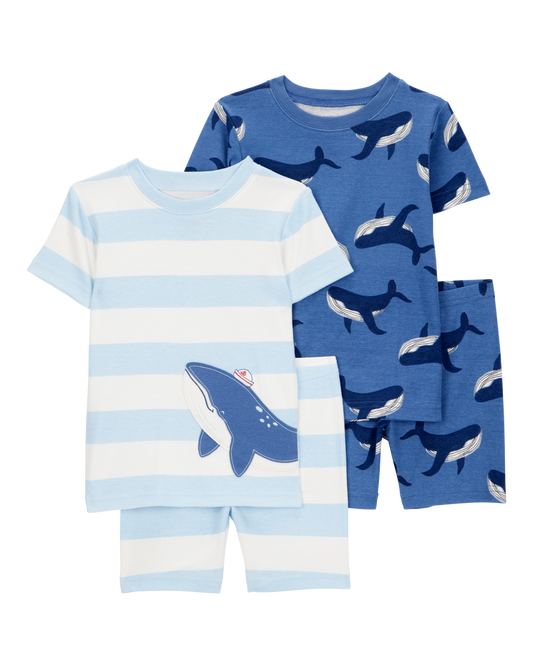 Carter's Baby Whale Striped Snug Fit Cotton 4-Piece Pyjamas