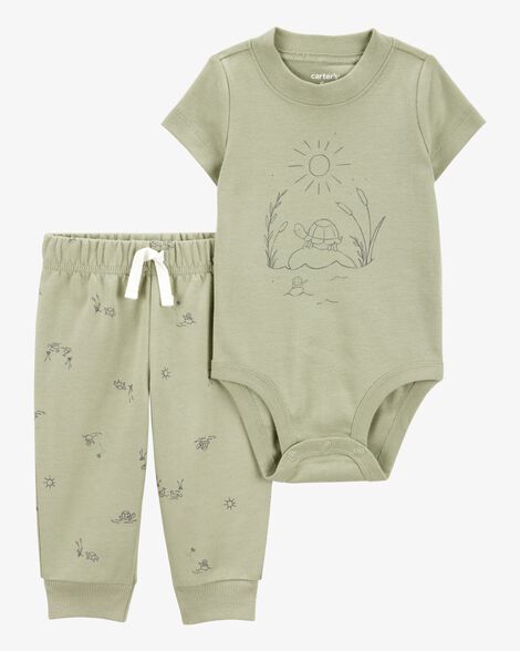Carter's Baby 2-Piece Turtle Short-Sleeve Bodysuit Pant Set - Olive