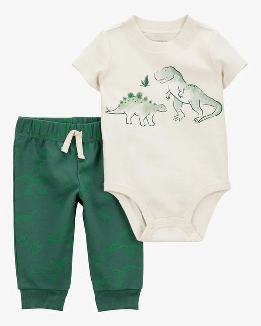 Carter's 2 Piece Set Short Sleeve Bodysuit Pants Dinosaurs