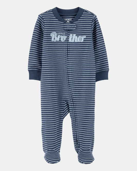 Carter's Baby Boy Striped Little Bro 2-Way Zip Cotton Sleeper