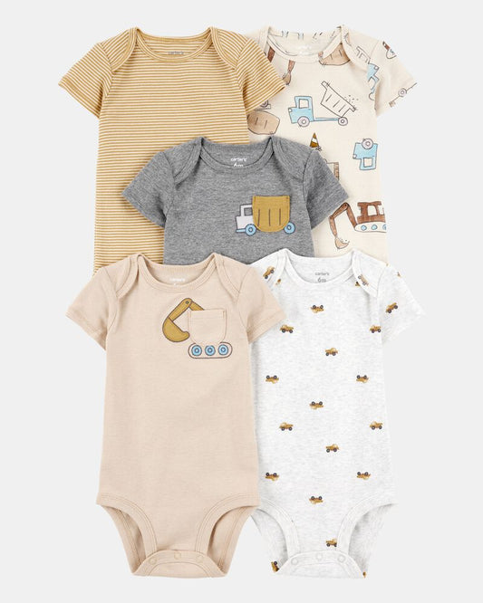 Carter's Baby Boy 5-Pack Construction Short-Sleeve Cotton Bodysuits