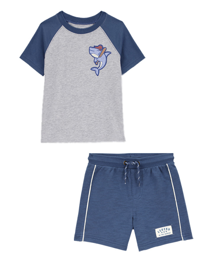 Carter's Baby Shark Short-Sleeve Tee with Pull-on Cotton Shorts