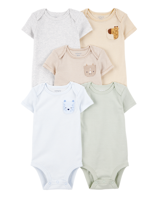 Carter's Baby 5-Pack Animals Short-Sleeve Cotton Bodysuits