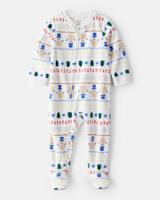 Carter's Baby Christmas Fair Isle Print Fleece Long-Sleeve Loose Fit 1-Piece pyjamas - White