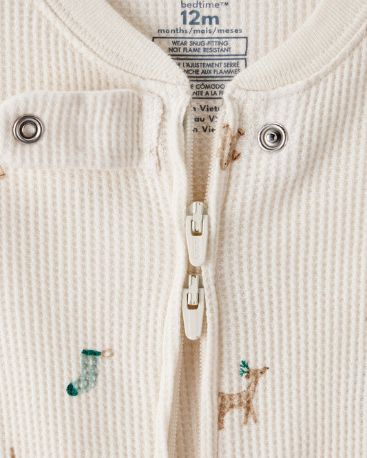 Carter's Baby Christmas Print Cotton Long-Sleeve Snug Fit 1-Piece pyjamas - White