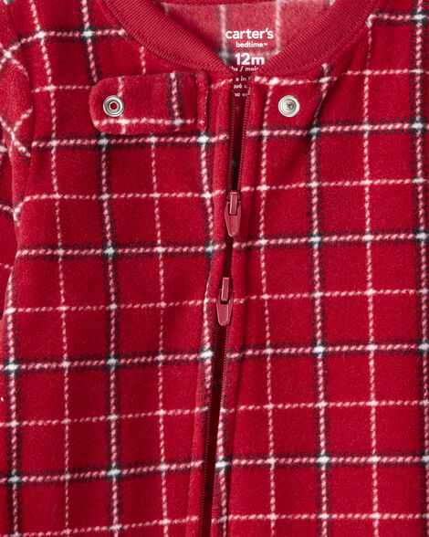 Carter's Baby Boy Plaid Print Fleece Loose Fit 1-Piece Pajamas - Red