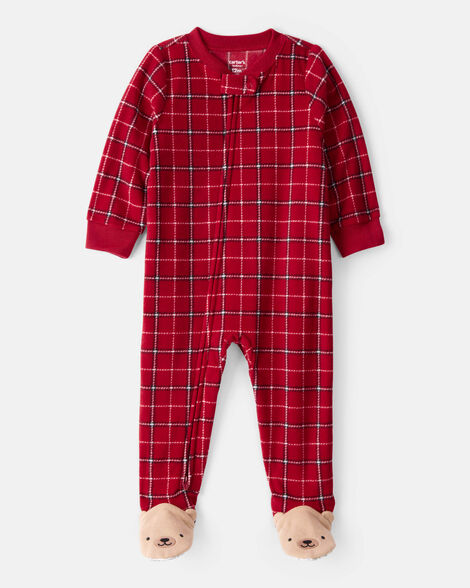 Carter's Baby Boy Plaid Print Fleece Loose Fit 1-Piece Pajamas - Red