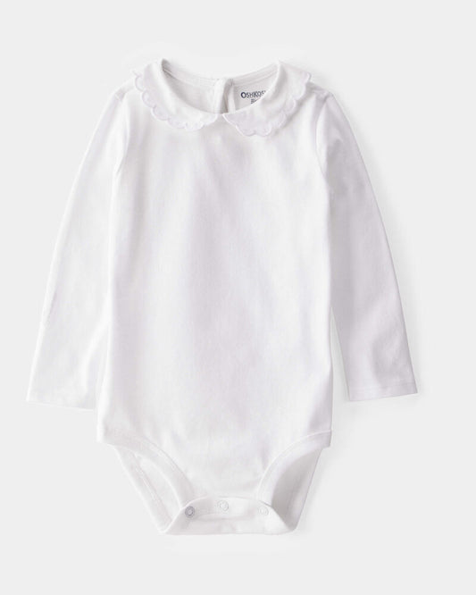 Oshkosh Baby Scalloped Collar Long-Sleeve Bodysuit - White